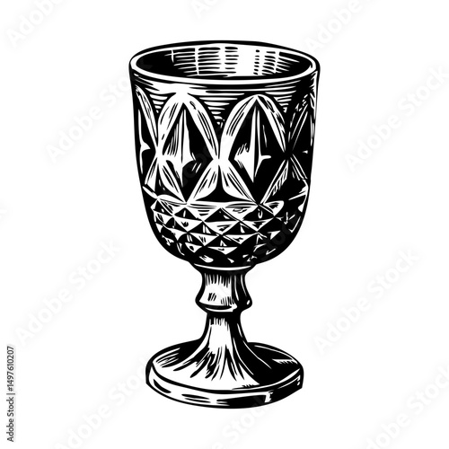A vintage style illustration of crystal goblet