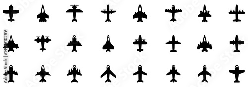 Airplane icon. Black airplane icon collection. Set of black plane silhouette icon. Vector Illustration. Vector Graphic. EPS 10