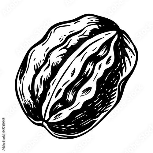 A vintage illustration showing a pecan shell