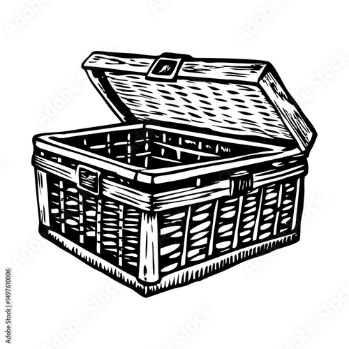 A sketchy style illustration of wicker basket