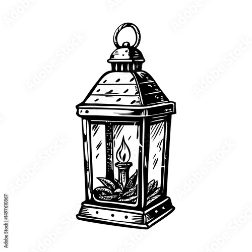 A vintage style illustration showing lantern light