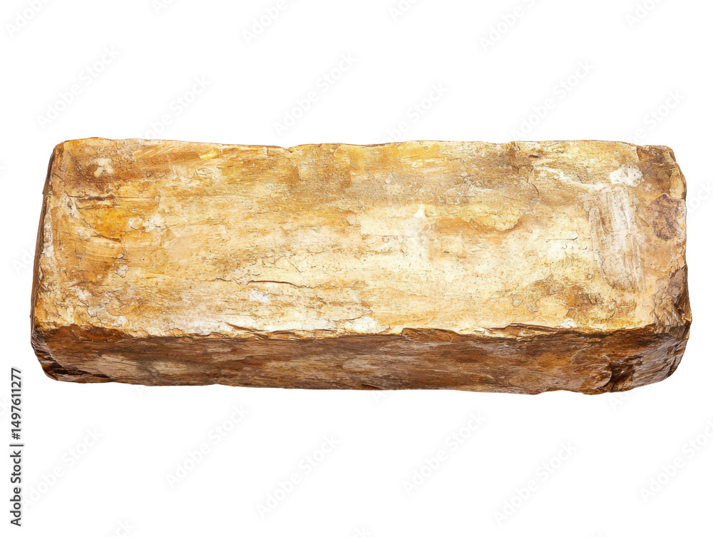 Fototapeta premium Natural Solid Stone Block with Rough Surface and Earthy Tones Ideal for Textures, Backgrounds, and Creative Design Projects, Isolated on transparent background