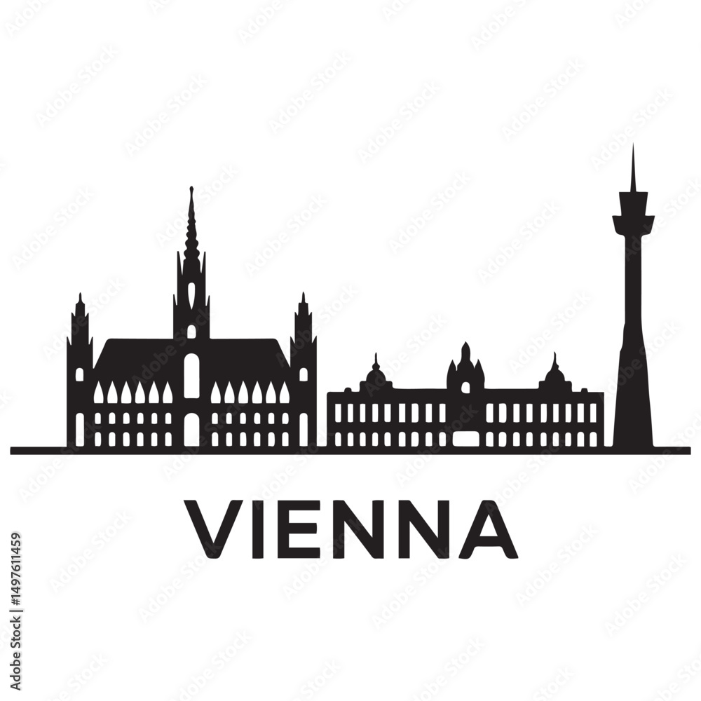 Vector Vienna skyline. Travel Wien famous landmarks. Business and tourism concept for presentation, banner, web site. Vector black silhouette. with white background Vector Vienna skyline. Travel Wien famous landmarks. Business and tourism concept for presentation, banner, web site. Vector black silhouette. with white background