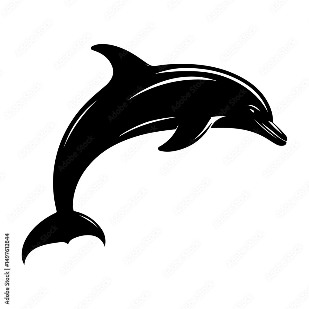 Naklejka premium Dolphin silhouette, vector black color silhouette