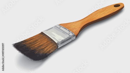 Close-up shot of a well-used paintbrush with a wooden handle. The brush bristles are slightly splayed and show signs of wear, exhibiting a darker, almost burnt appearance at the tips.