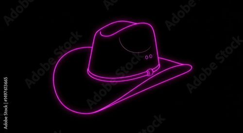 Neon cowboy hat symbolizing western style and nightlife fashion in pink outline