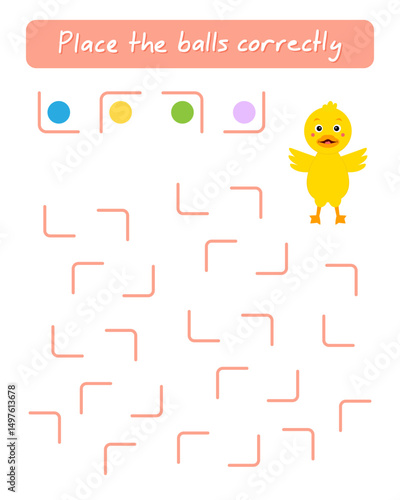 Help duck place balls correctly. Lesson for children education and activities. Age 5-7.
