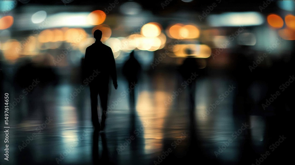 A solitary figure amidst city lights. A solitary figure amidst city lights.