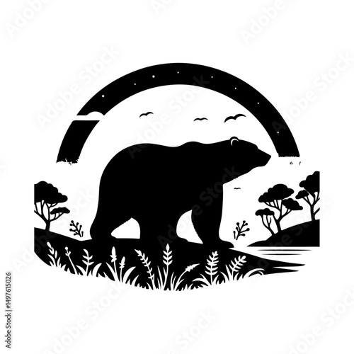 Polar bear silhouette, vector black color silhouette 