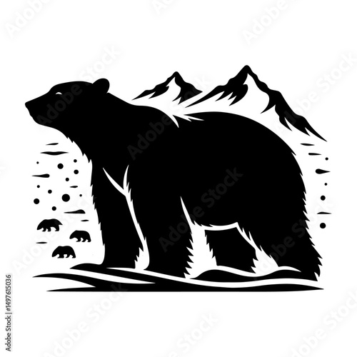Polar bear silhouette, vector black color silhouette 