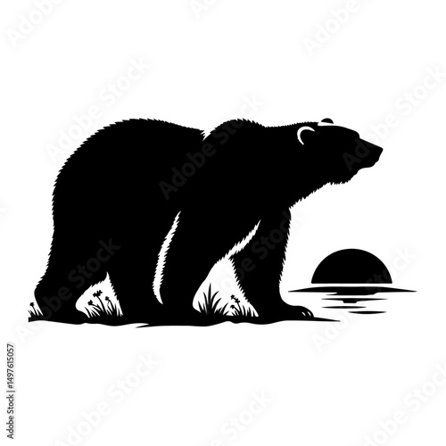 Polar bear silhouette, vector black color silhouette 