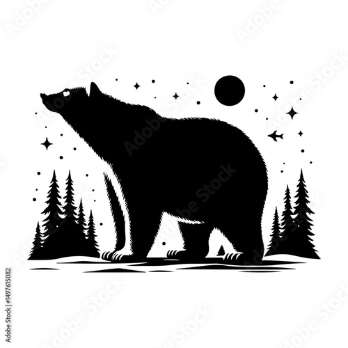 Polar bear silhouette, vector black color silhouette 