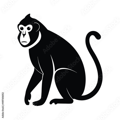 Silhouette of a sitting monkey animal in a vector illustration for design and decoration