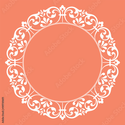 Decorative frame Elegant vector element for design in Eastern style, place for text. Floral pink and white border. Lace illustration for invitations and greeting cards