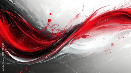Abstract design with dynamic red, grey, and white swirling brush strokes. Ideal for adding artistic flair or an elegant background to any project.