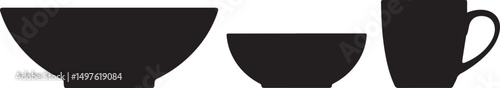 Simple Black Silhouettes of Bowls and a Mug
