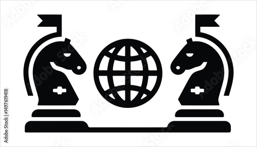 Global Strategy Icon. Chess Knight with World Globe Vector.