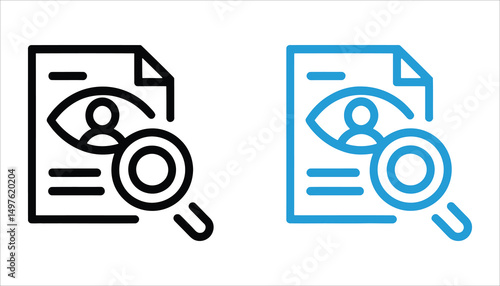 User Profile Review Icon. Document, Eye, and Magnifying Glass Vector.