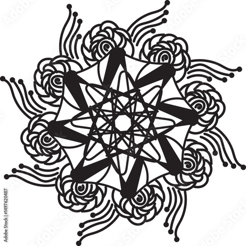 Intricate Mandala Design with Floral and Geometric Patterns – Detailed Symmetrical Ethnic Art, Boho Style Illustration for Meditation, Yoga, Spirituality, and Decorative Background Use