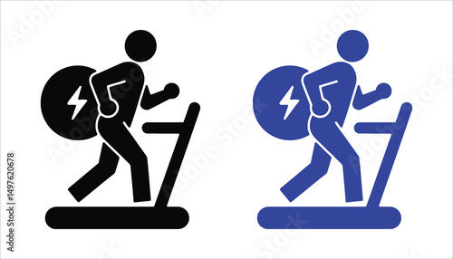 Energy Workout Icon. Person Running on Treadmill Vector.