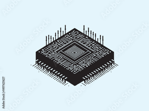 Futuristic Processor Chip Silhouette in Black