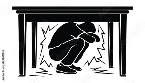 Earthquake Safety Under Table Icon Vector