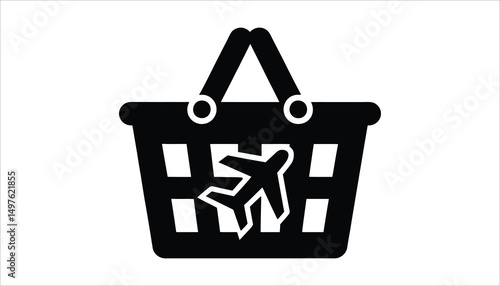 Flight Booking Icon. Travel Shopping Basket Vector.