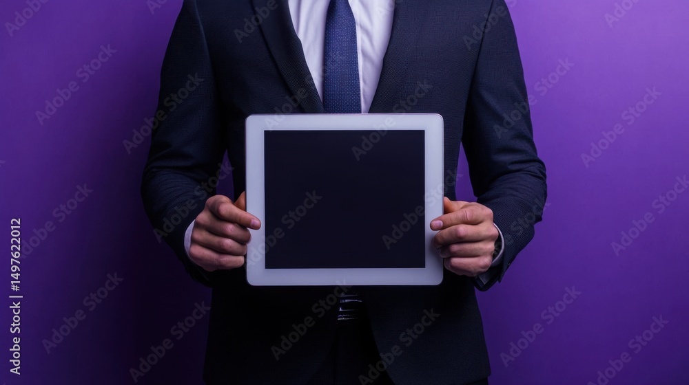 Businessman holding blank tablet. Businessman holding blank tablet.