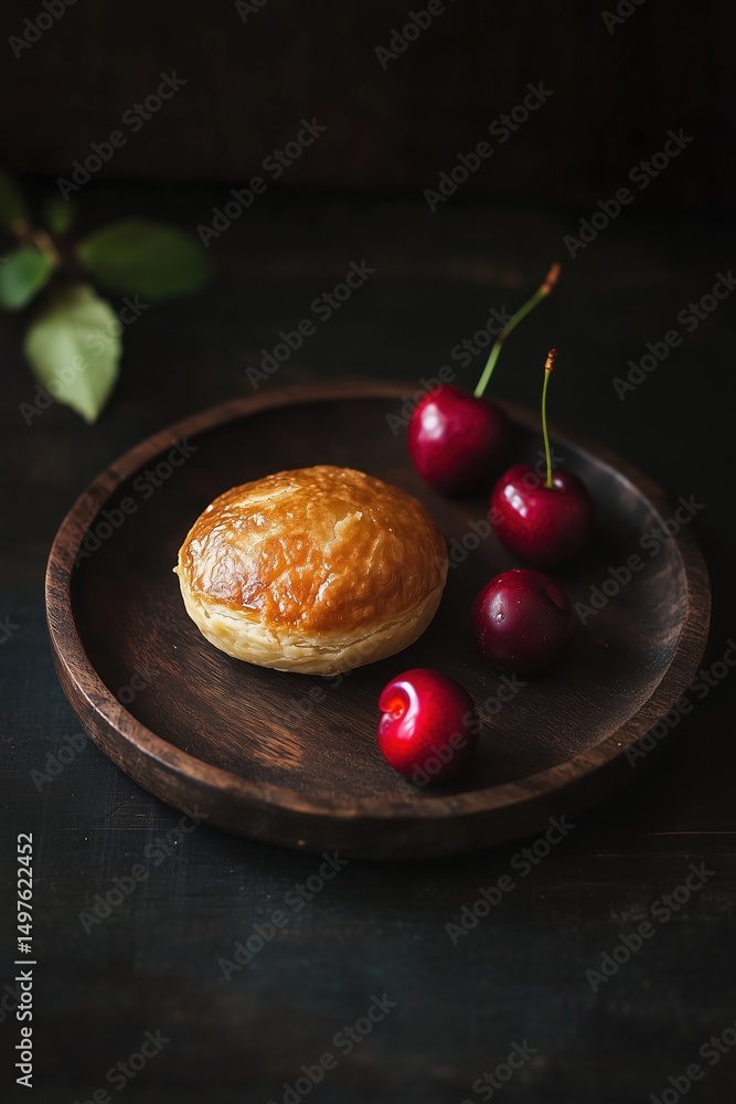 custom made wallpaper toronto digitalBaked pastry with cherries on wooden plate, rustic presentation, natural food styling