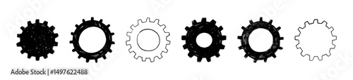 Business gear doodle line with teamwork concept. Innovation and progress sketch. Flat vector illustration isolated on white background.