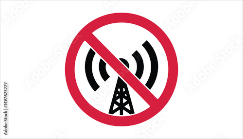 No Transmission Zone: A clear visual symbol of prohibition, this image showcases a red, circular "no" sign intersecting a silhouette of a transmission tower.