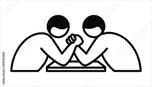 Arm Wrestling Showdown: Two determined figures engage in a gripping arm wrestling match, their focused expressions mirroring the intensity of the contest, representing strength, rivalry.