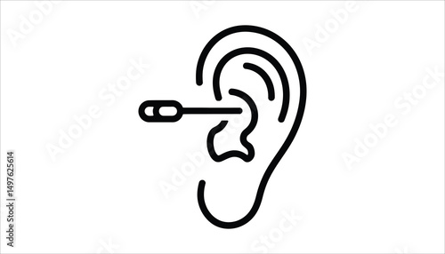 Ear Cleaning Icon: A stark graphic of an ear being cleaned with a swab, symbolizing cleanliness and auditory health awareness in a minimalist design.
