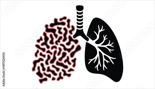 Medical depiction of lung disease: a stark illustration, revealing the contrast between a healthy lung and a lung impacted by a serious ailment.