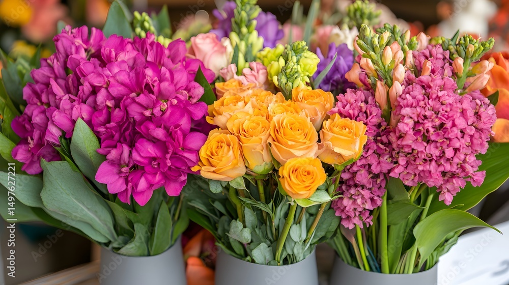 Vibrant Spring Flowers Bouquet Roses and Matthiola Vibrant Spring Flowers Bouquet Roses and Matthiola