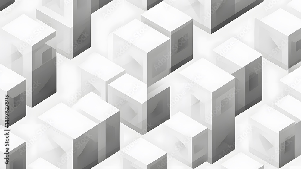 Obraz premium Abstract Gray and White Isometric Cube Pattern Background