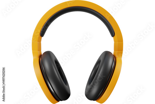Close up of yellow and black headphones with a black background in a centered composition