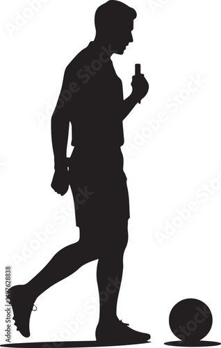 Silhouette of Soccer Referee Blowing Whistle – Vector Illustration