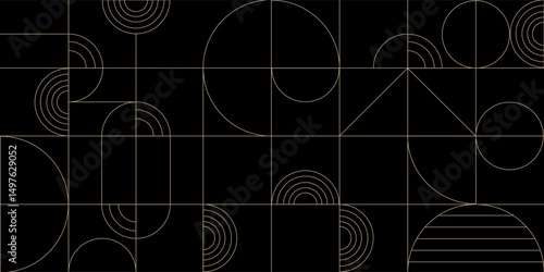 Luxury geometric gold line art and art deco background vector. Abstract geometric frame and elegant art nouveau with delicate.