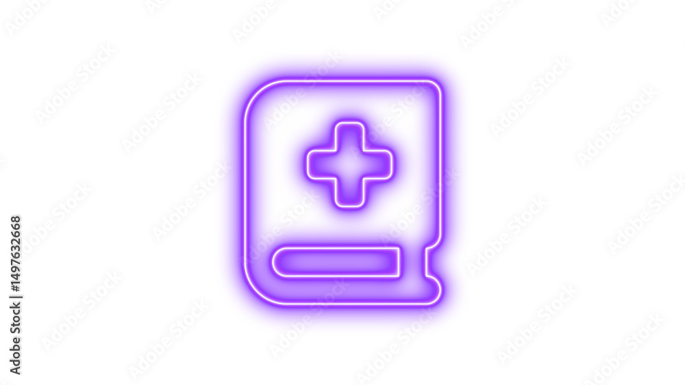 Fototapeta premium Neon book medical icon glow with transparent background