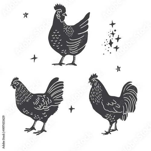 Chickens Vector Isolated Elements Set