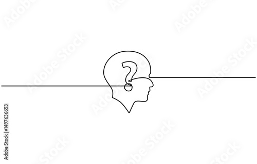One continuous drawing of a question mark, Question mark continuous one line drawing. Asking sign in simple linear style. Quest, quiz concept, Black outline of a question mark.