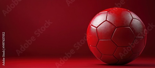 Red soccer ball on red background.