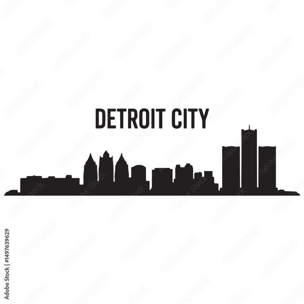 Fototapeta premium Detroit City skyline horizontal banner. Black Detroit City, Michigan. Vector template for your design. Vector black silhouette. with white background