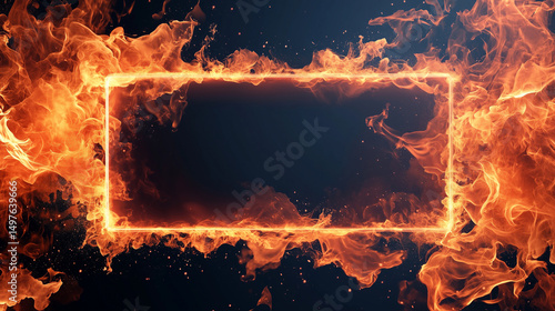 Fiery frame with dynamic flames and sparks