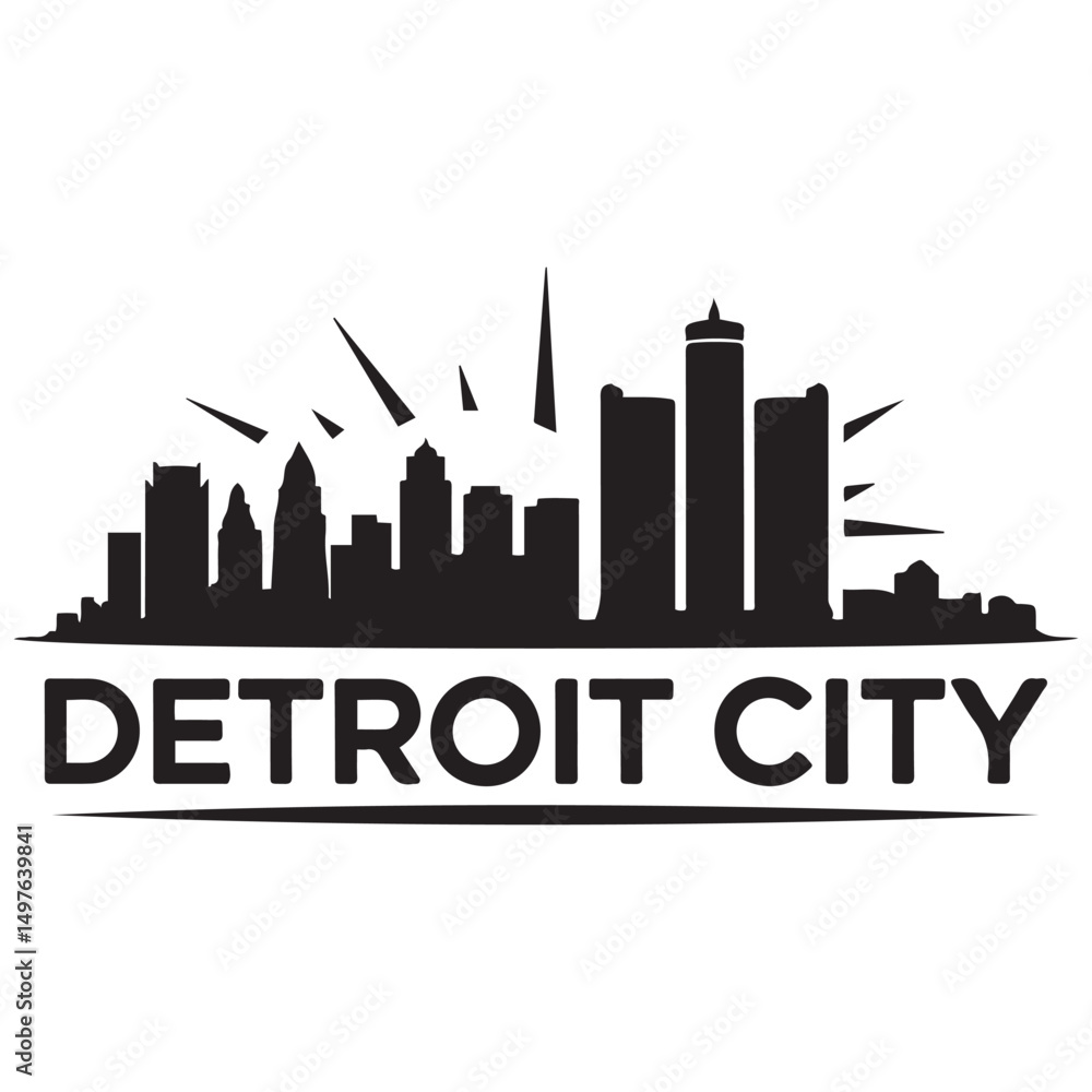 Fototapeta premium Detroit City skyline horizontal banner. Black Detroit City, Michigan. Vector template for your design. Vector black silhouette. with white background