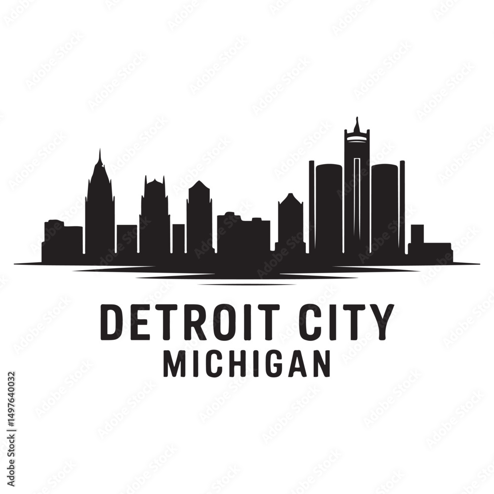 Fototapeta premium Detroit City skyline horizontal banner. Black Detroit City, Michigan. Vector template for your design. Vector black silhouette. with white background