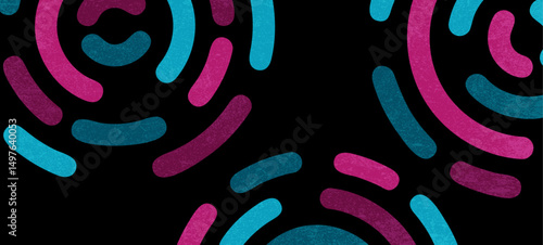 Retro Background with Colorful Circles and Grunge Texture, Groovy, Geometric Background, Bright Lines, Vector