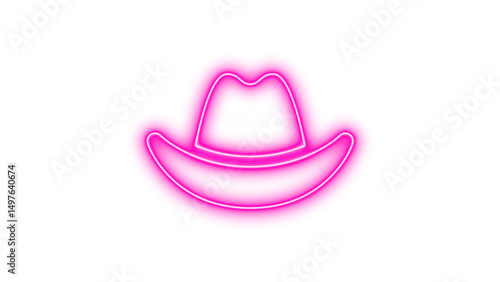 Neon hat cowboy icon glow with transparent background