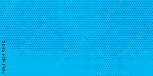 Comic background. Pop art texture. Starburst cartoon style. Anime design with explosion effect for print. Fun dot pattern. Blue backdrop with halftone gradient.